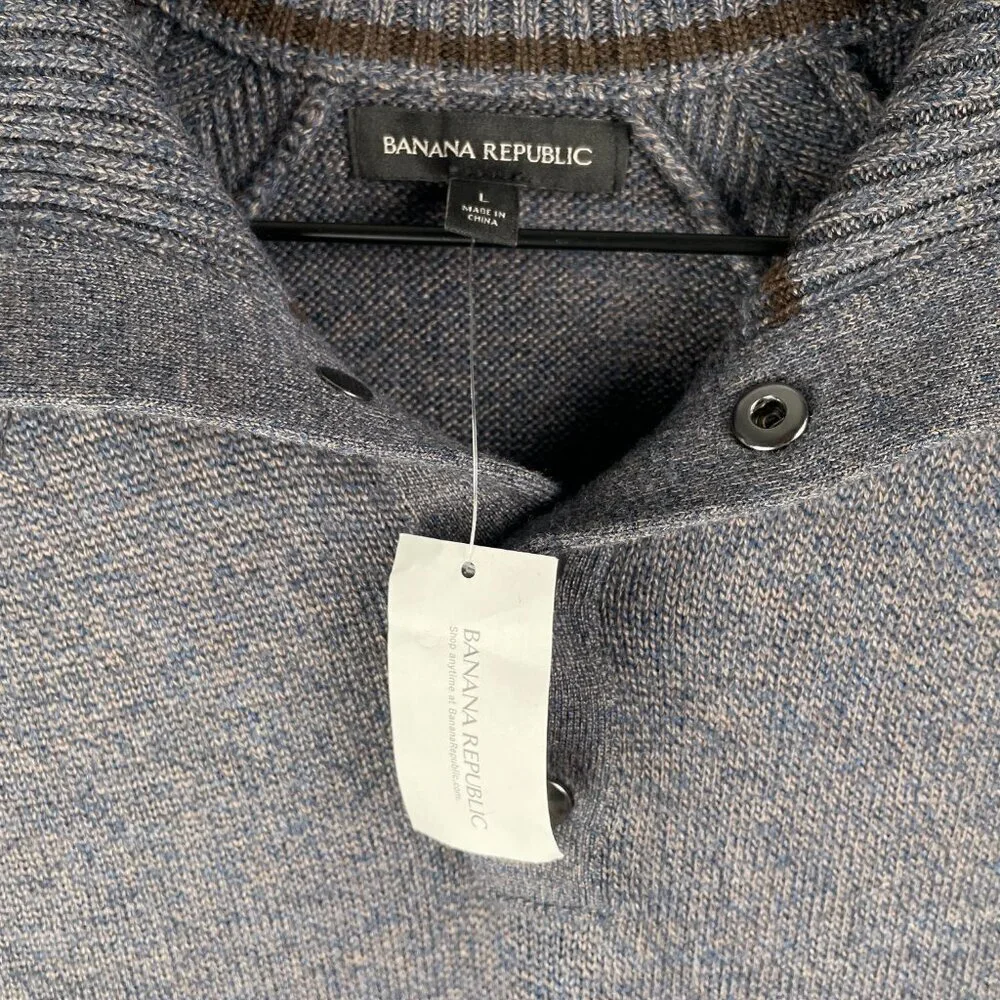 Banana Republic Men’s Large Gray Wool Blend Quarter Snap Sweater Pullover NWT